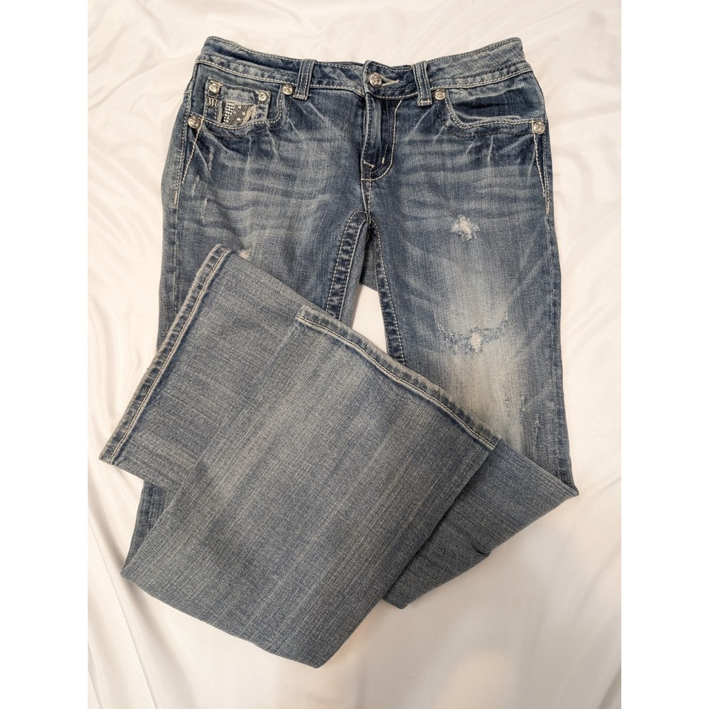 Miss Me Flare Denim Jeans 29 (30) Low Rise Stretch Sequin Blue JE5440F3R Great! - Picture 14 of 15